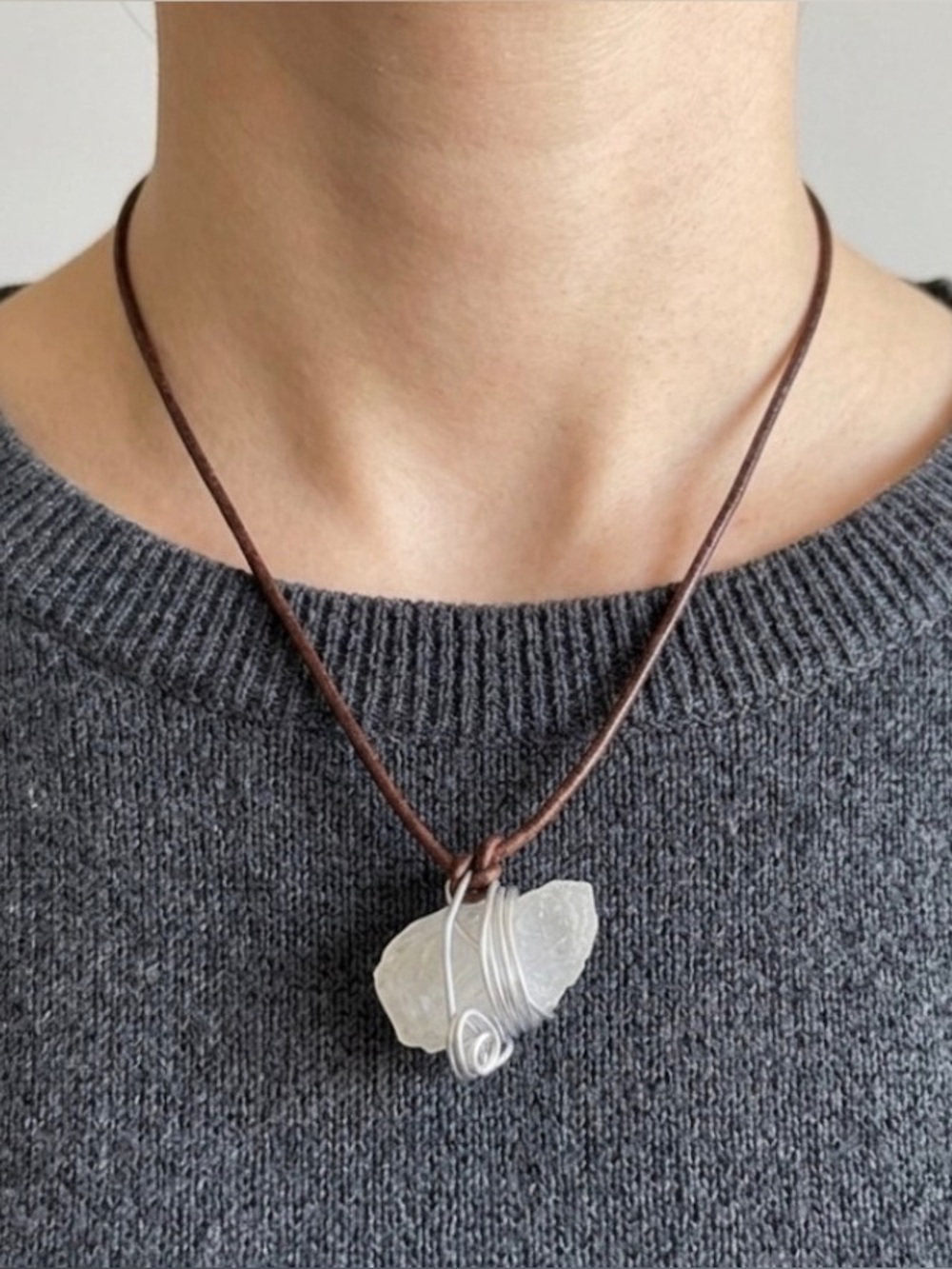 Handmade Quartz Necklace on leather string